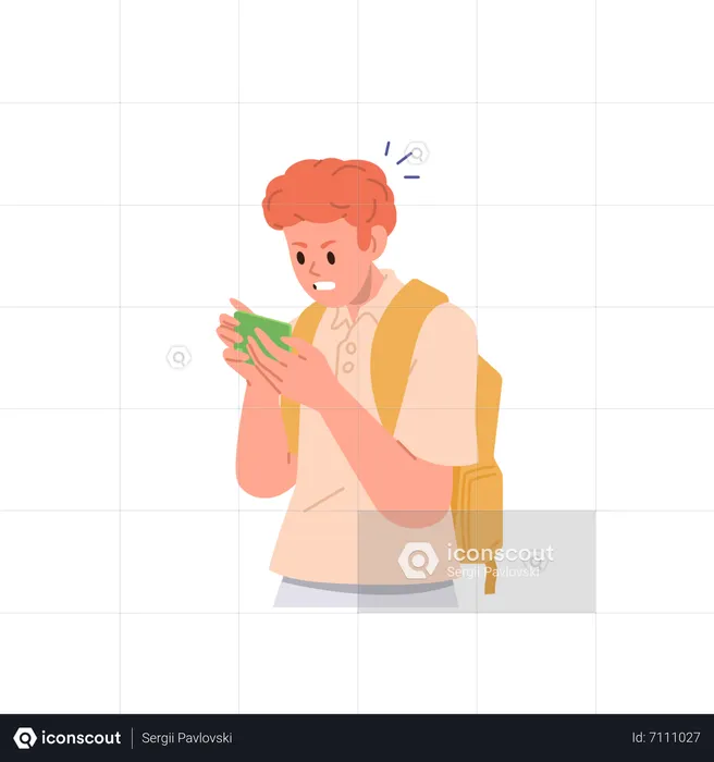 Frustrated boy using mobile  Illustration