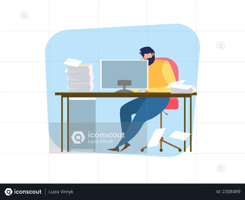 Frustrated business man at office desk  Illustration