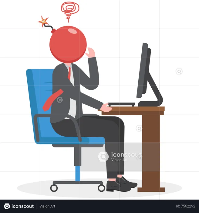 Frustrated businessman bomb head about to explode  Illustration