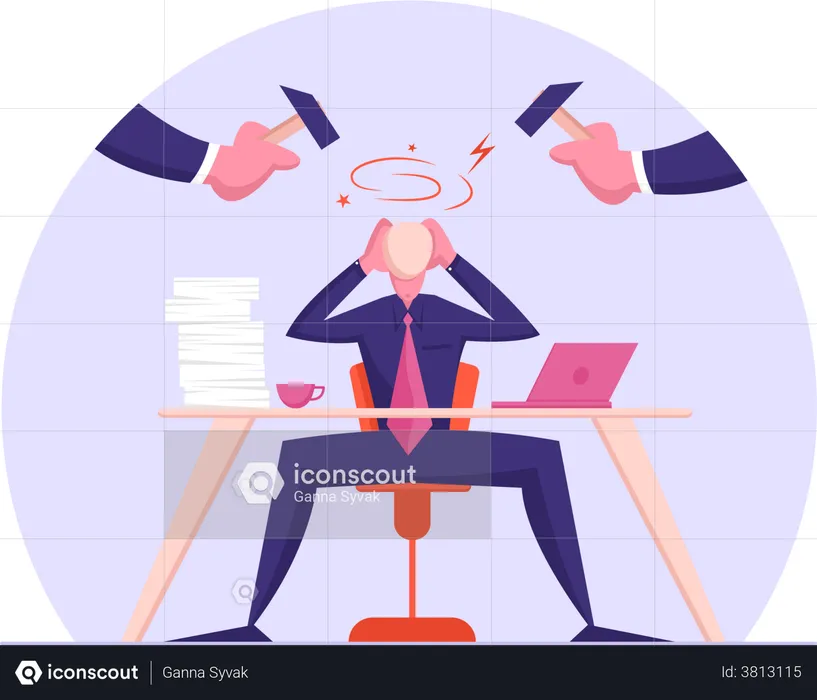 Frustrated businessman due to high workload  Illustration