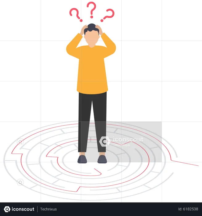 Frustrated businessman in difficult puzzle  Illustration
