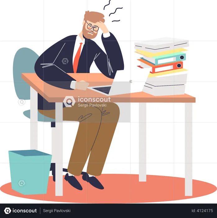 Frustrated businessman overloaded with paperwork  Illustration