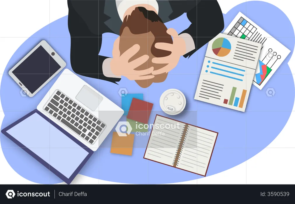 Frustrated Businessman with top view  Illustration