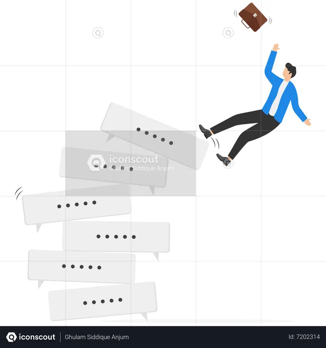 Frustrated businessmen run away from collapsing stack  Illustration