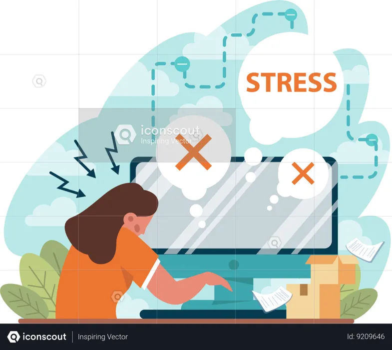 Frustrated employee is working online  Illustration