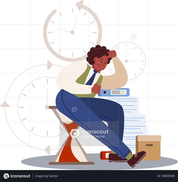 Frustrated employee works on task management  Illustration