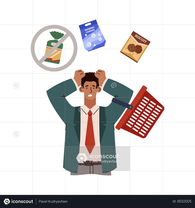 Frustrated man cannot buy food at store  Illustration