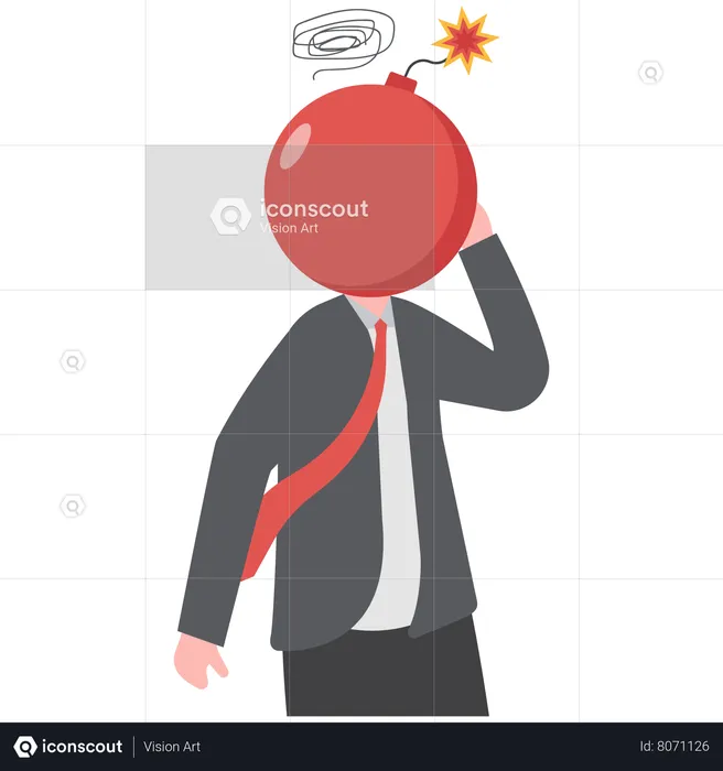 Frustrated nervous businessman bomb head about to explode  Illustration