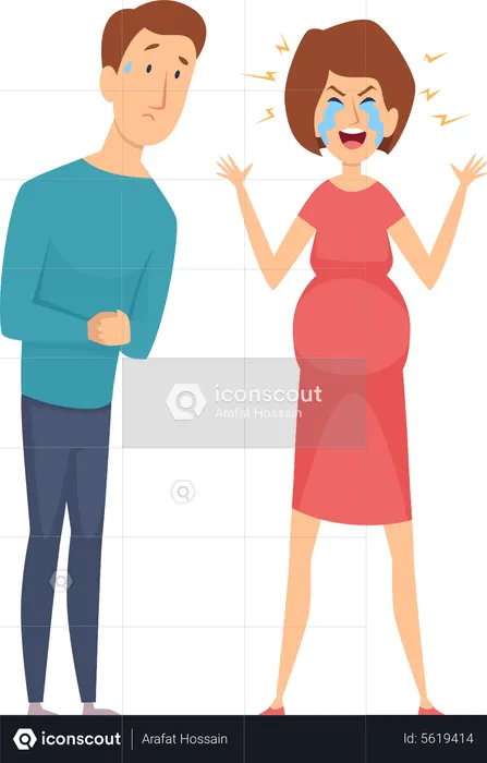 Frustrated pregnant wife and unhappy husband  Illustration