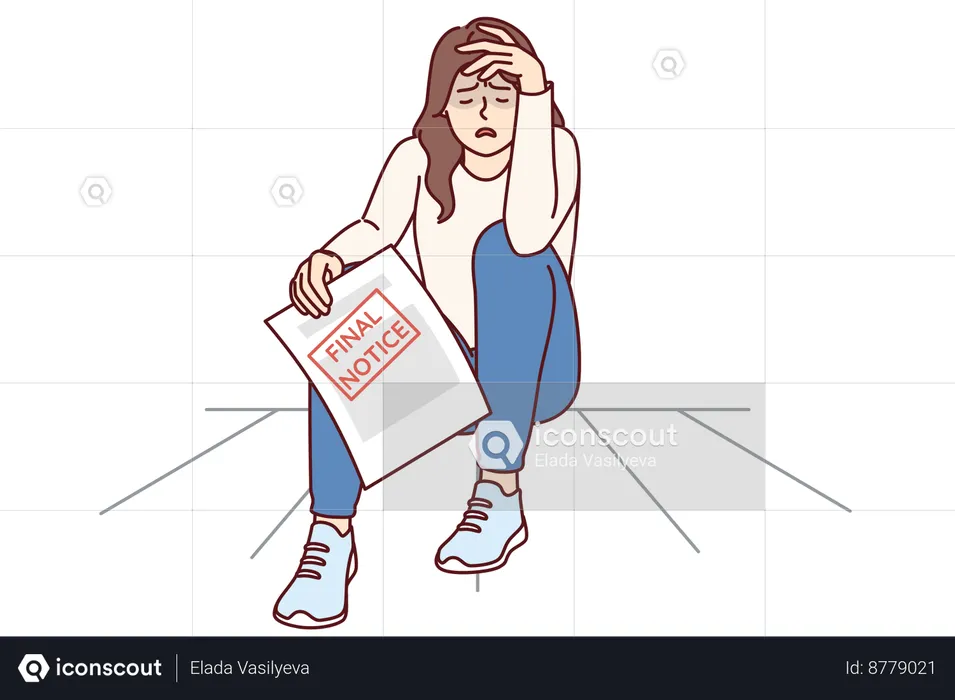 Frustrated woman is holding bank document  Illustration