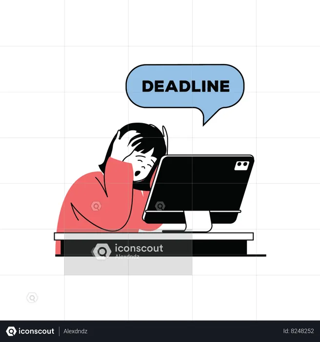 Frustrated woman tired from work deadline  Illustration