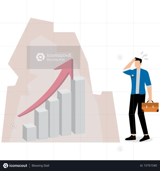 Frustrierter Geschäftsmann mit Balkendiagramm im Eis stecken geblieben  Illustration