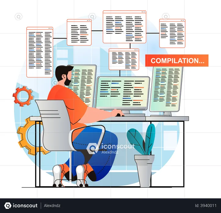 Full stack developer doing code compilation  Illustration