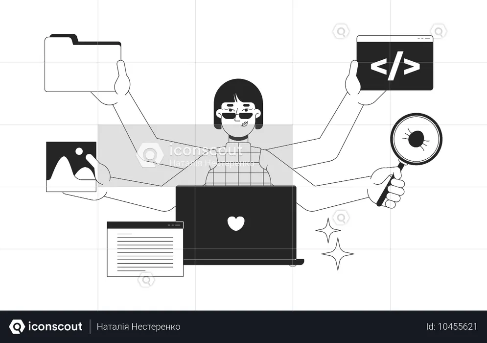コーディングに取り組んでいるフルスタック開発者  イラスト