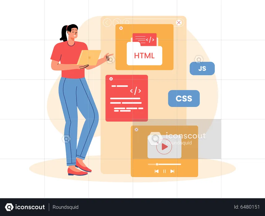Full stack engineer giving web development presentation  Illustration