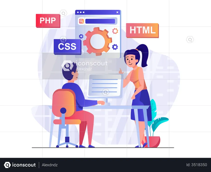 Best Full stack web developers Illustration download in PNG & Vector format
