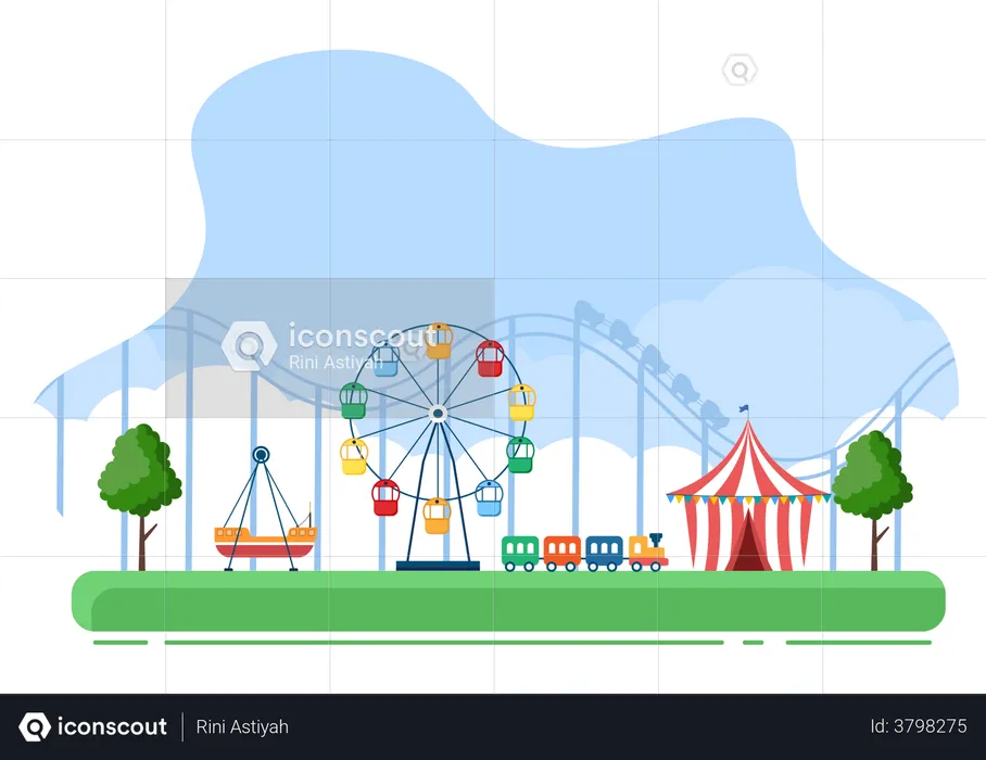 Fun rides at amusement park  Illustration