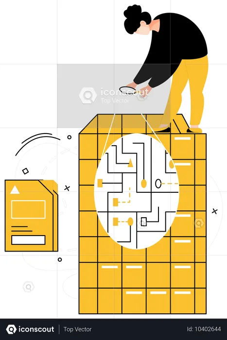 Funcionária trabalhando em Interpretação de Dados  Ilustração