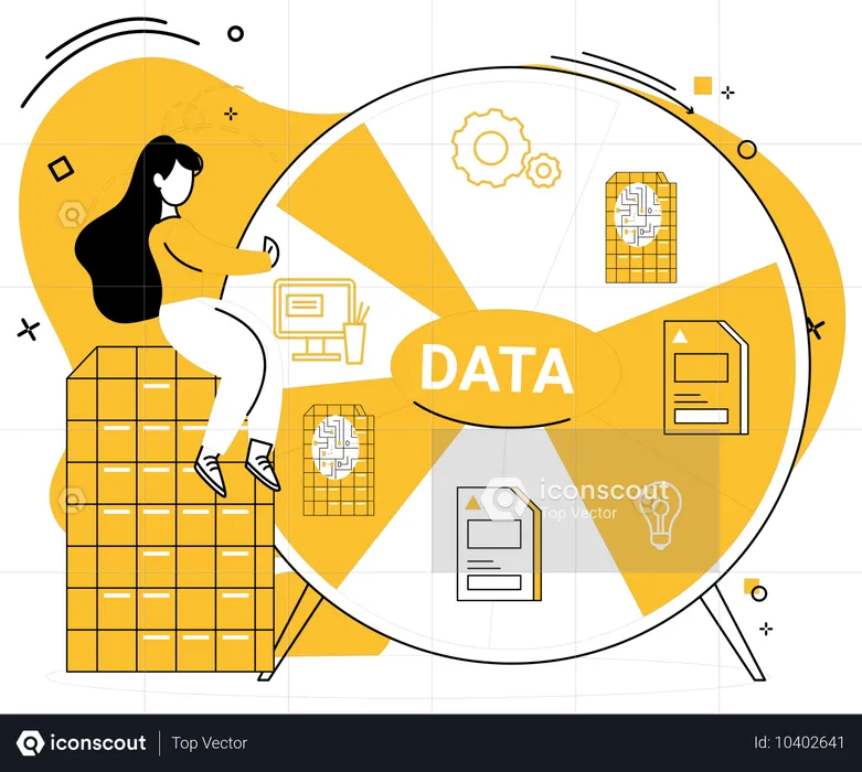 Funcionária trabalhando em Data Trends  Ilustração