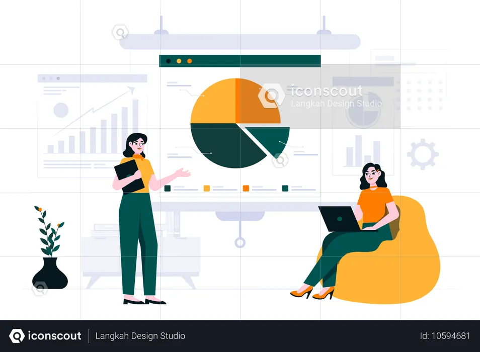 Funcionárias fazendo análise de dados  Ilustração