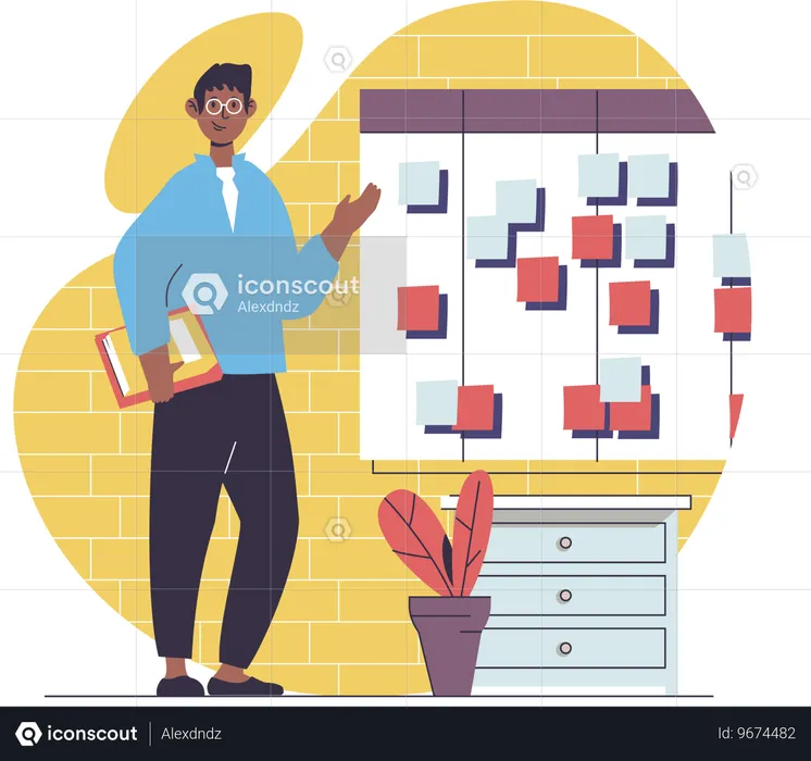 Funcionário analisa resultados do mercado de ações  Ilustração