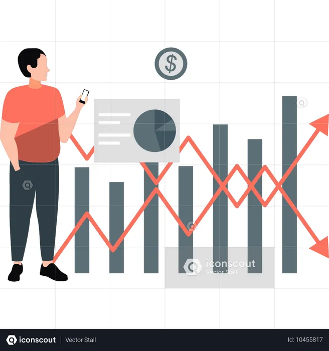 Funcionário fica confuso ao ver gráfico de negócios  Ilustração