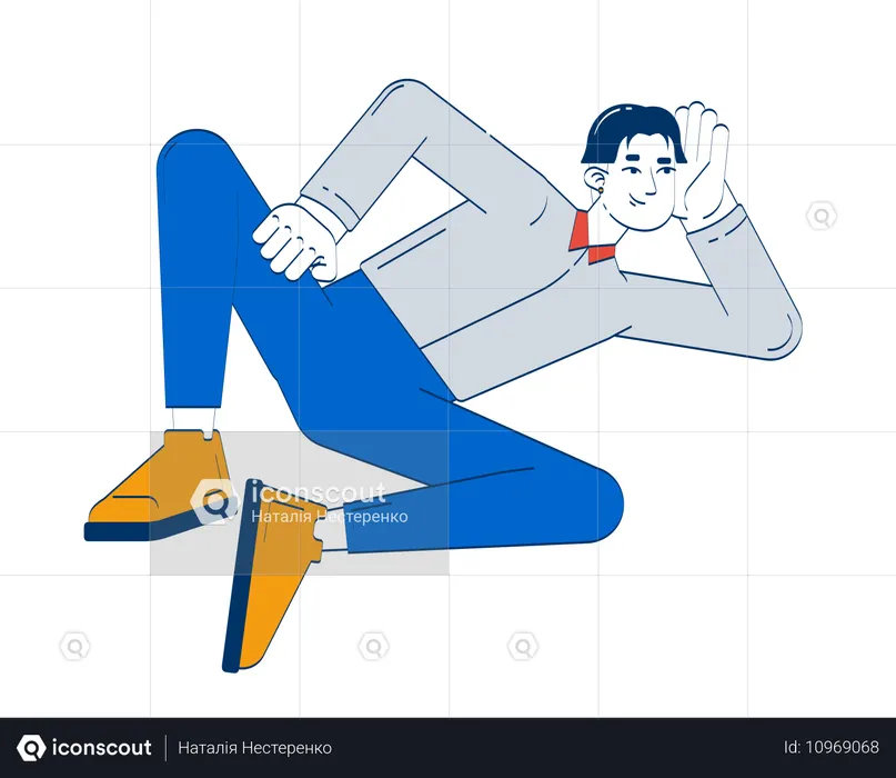 Funcionário de escritório coreano feliz descansando no trabalho  Ilustração
