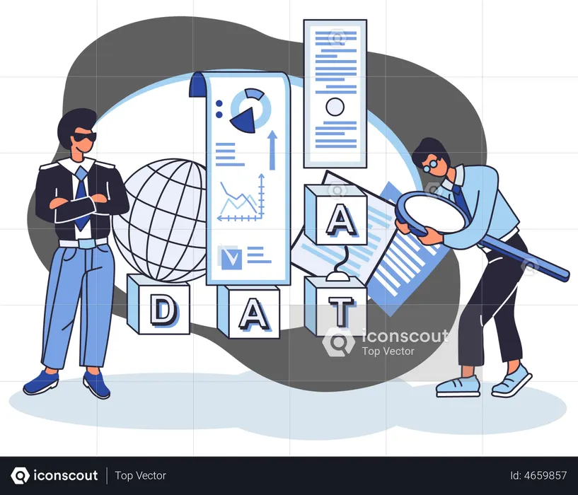 Funcionário de negócios fazendo análise de big data  Ilustração