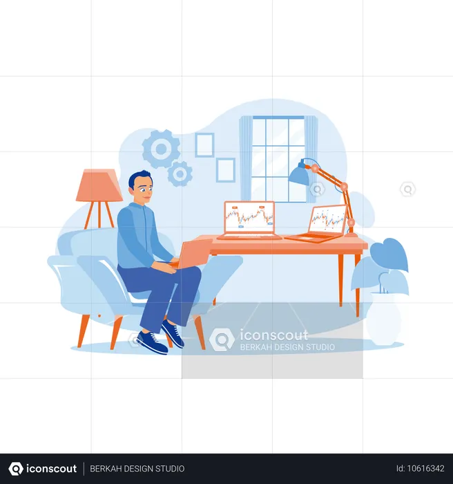 Funcionário masculino trabalhando em home office  Ilustração