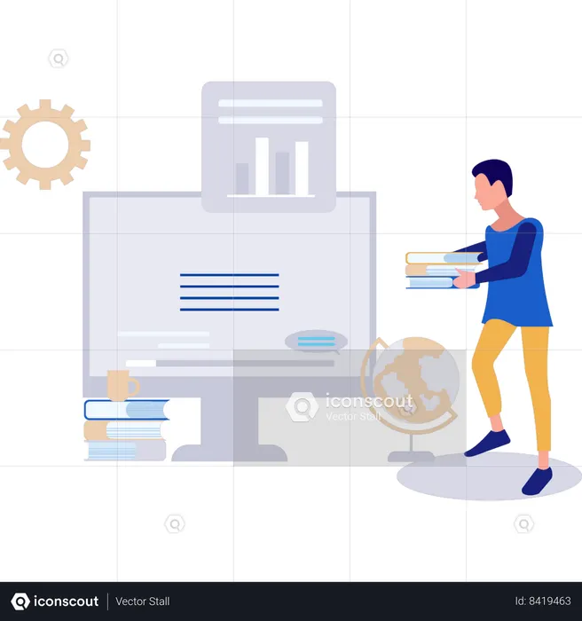 O funcionário está configurando dados da web comercial  Ilustração