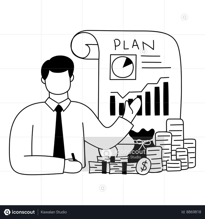 O funcionário está fazendo planejamento financeiro  Ilustração