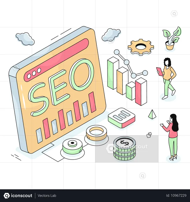 Funcionário fazendo análise de SEO  Ilustração