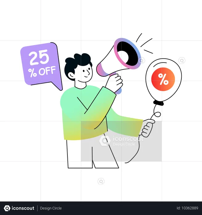 Funcionário fazendo promoção de desconto  Ilustração