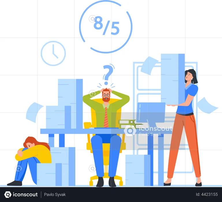 Funcionário ficando frustrado devido à pesada carga de trabalho  Ilustração