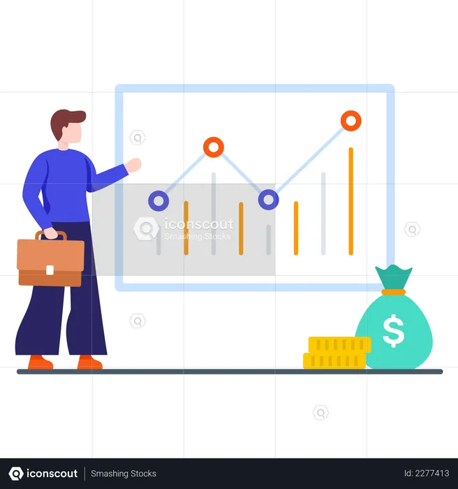 Empregado masculino analisando lucros e perdas  Ilustração