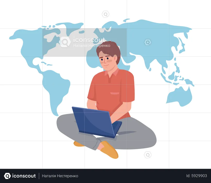 Funcionário masculino trabalhando de forma independente  Ilustração