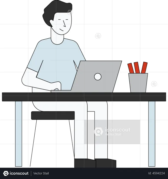 Funcionário do sexo masculino trabalhando no laptop  Ilustração