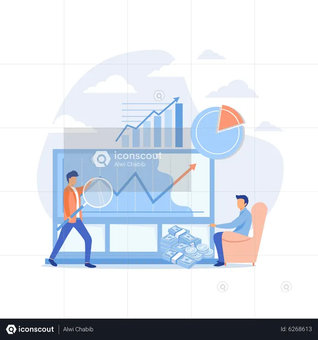 Funcionário mostrando o crescimento do negócio ao CEO  Ilustração