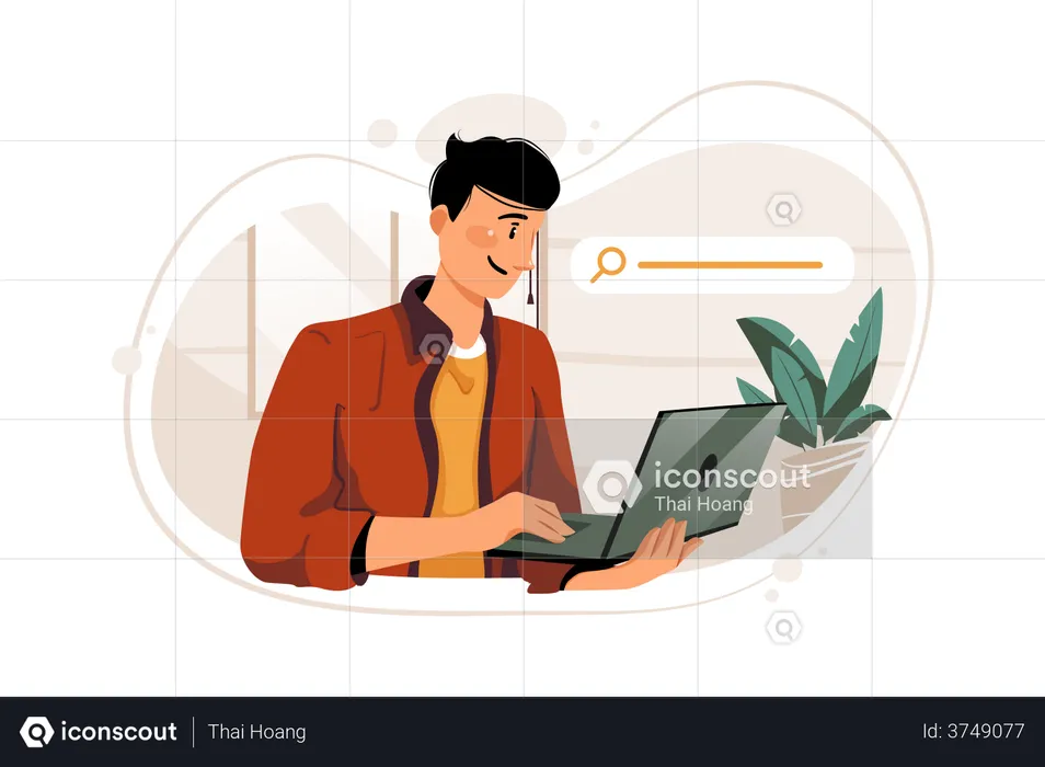 Funcionário navegando na web em casa  Ilustração