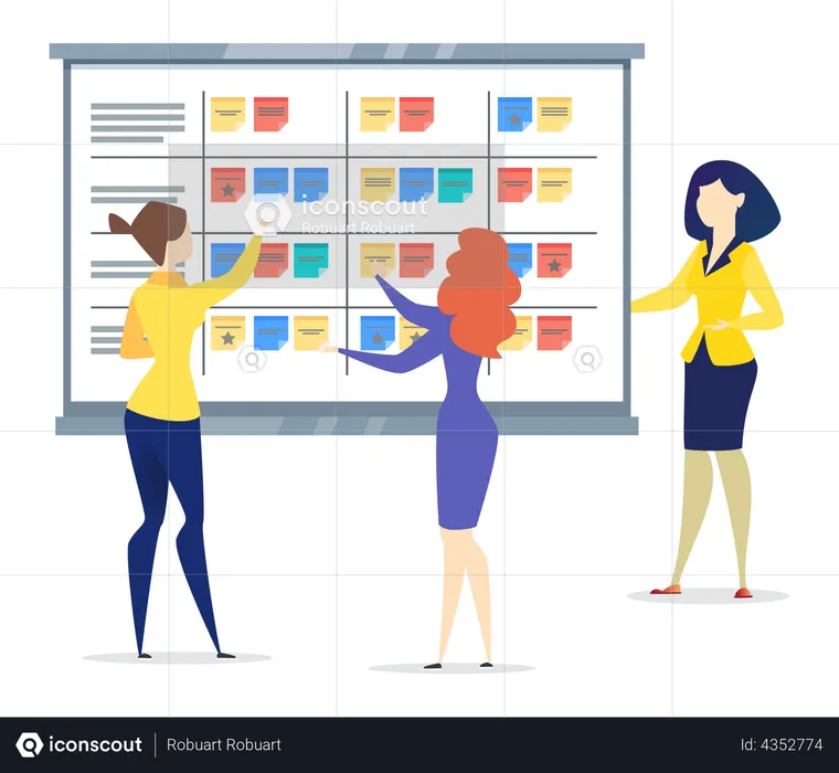 Funcionários da empresa trabalhando com plano mensal  Ilustração