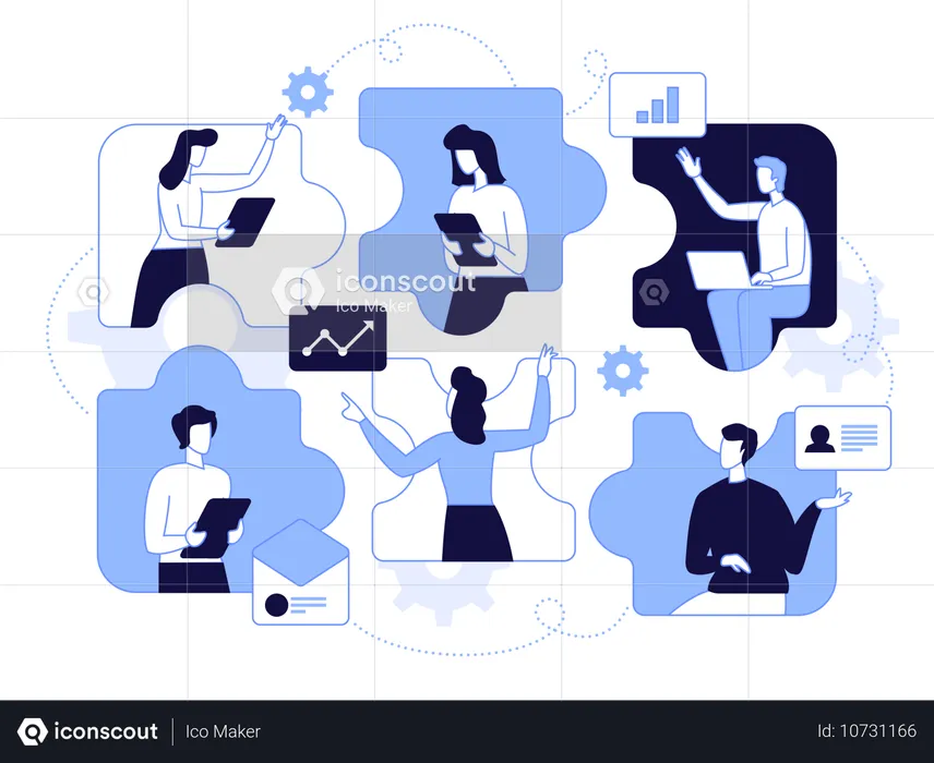 Funcionários encontram soluções empresariais em sites online  Ilustração