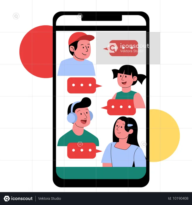 Funcionários fazendo bate-papo em grupo no celular  Ilustração