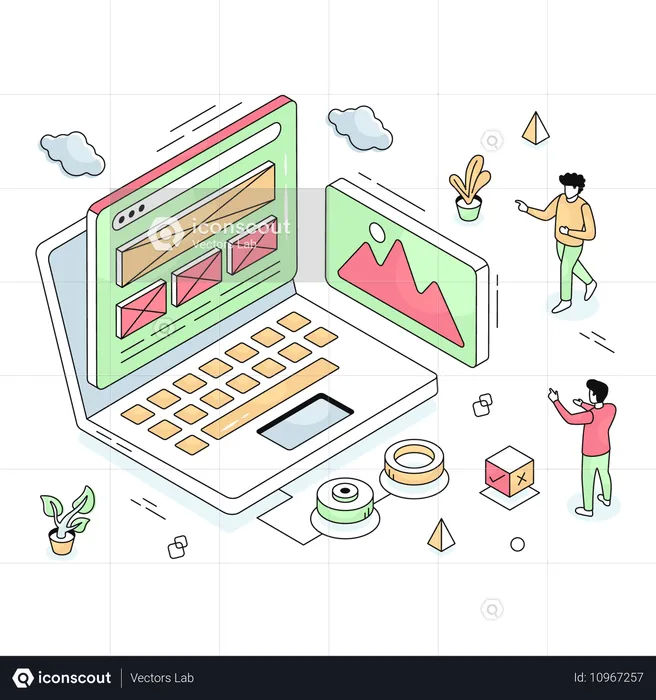 Funcionários projetando Web Wireframe  Ilustração