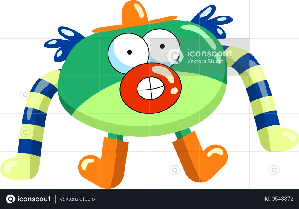 Funky Green Monster with Hat  Illustration