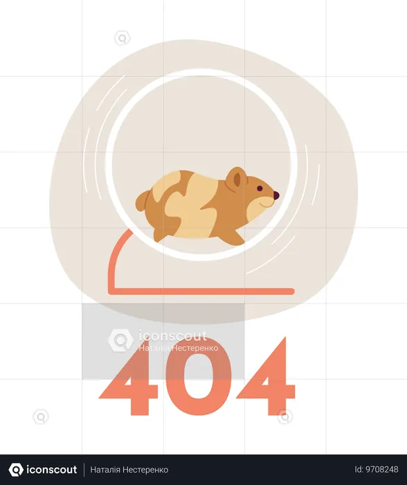 Funny hamster running in wheel error 404  Illustration