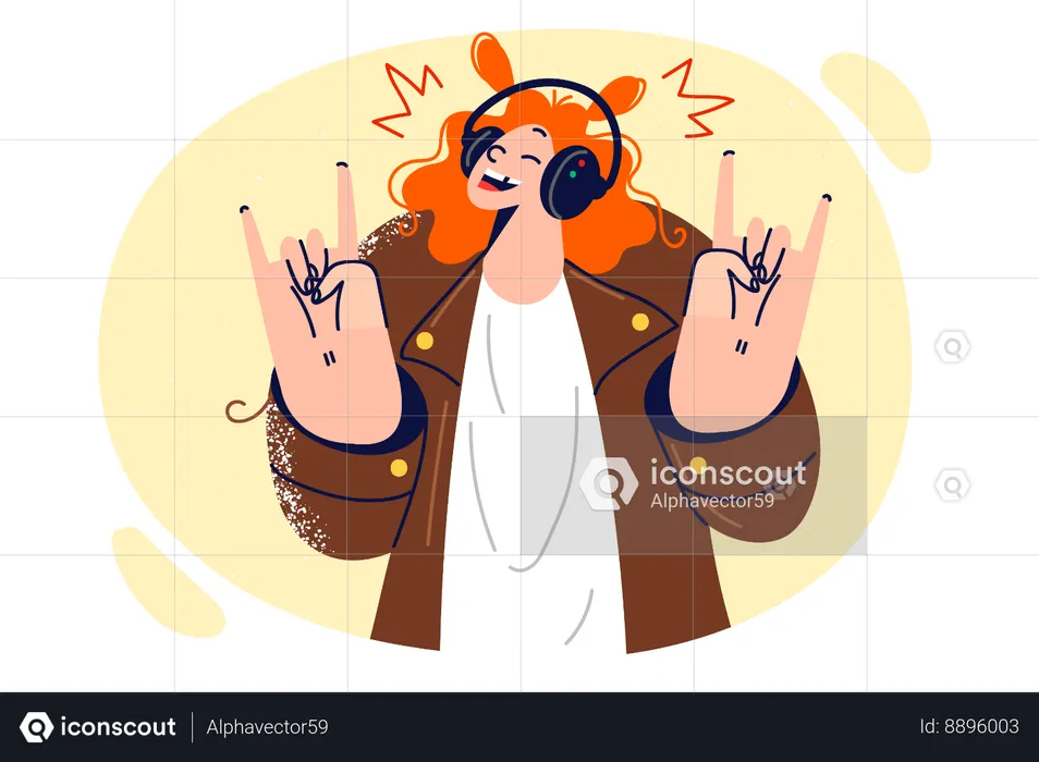 Girl wearing headphones listens to music  Illustration