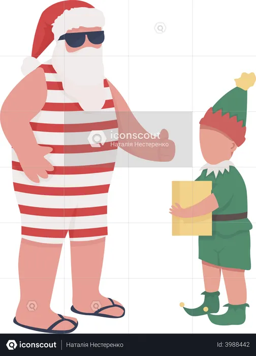Funny Santa with elf helper  Illustration