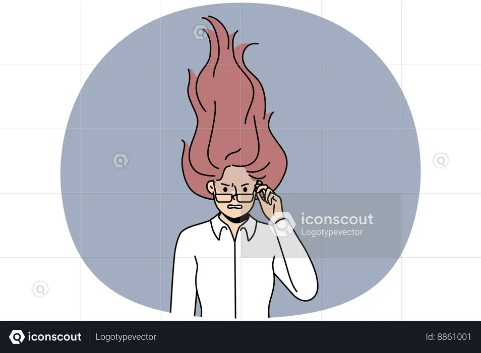 Furious woman with hair in flames  Illustration