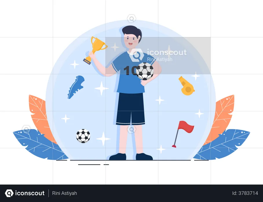 Fußballer hält Siegertrophäe in der Hand  Illustration