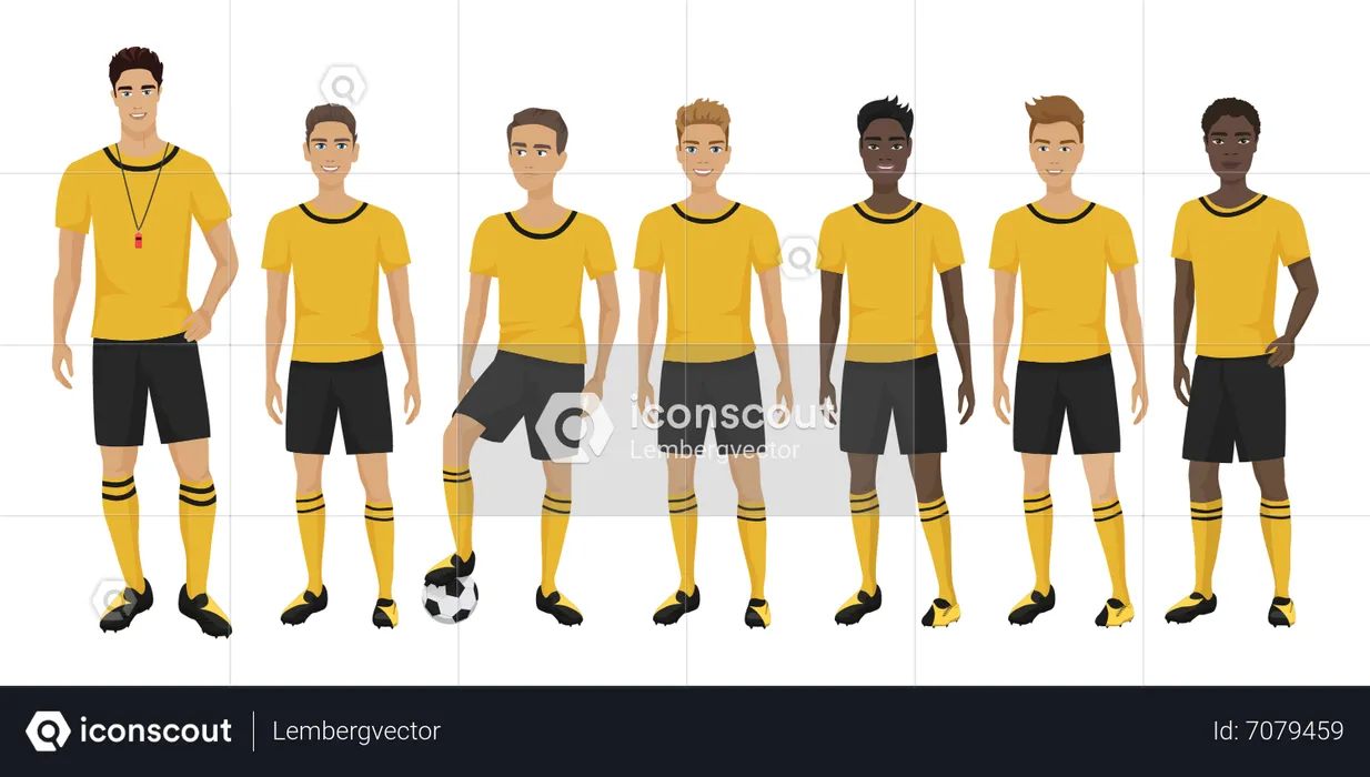 Fußballmannschaft mit Trainer  Illustration